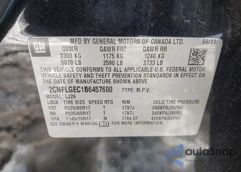 2011 Chevrolet Equinox Ltz из США, поврежденный, VIN 2CNFLGEC1B6457600